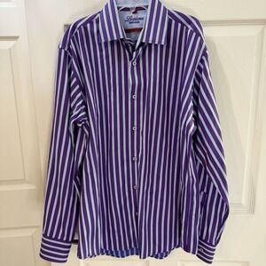 Luchiano Visconti Men's M‎ Button Front Long Sleeve Shirt Purple Blue Business